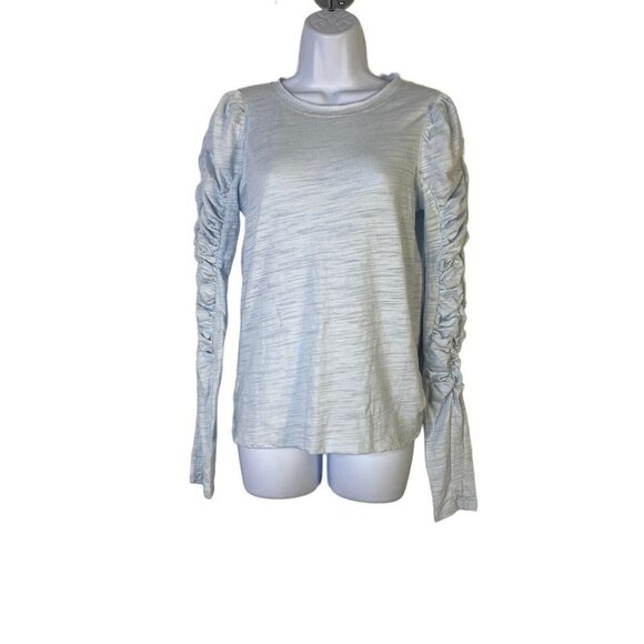 Free People Woman’s Natasha‎ Tee Ruched Longsleeve Light Denim Blue SZ XS - Picture 2 of 9